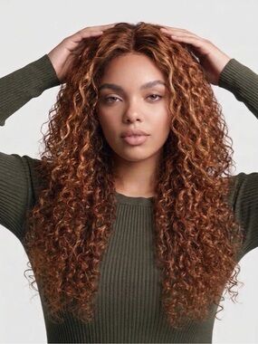 Natural Curly Lace Long Wig in Auburn Brown Precut